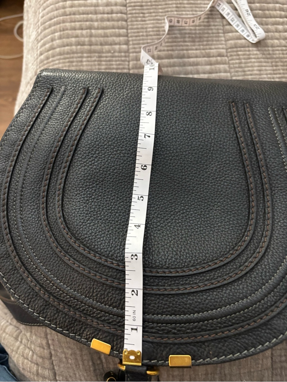 Chloe Black Leather Curved Saddle Crossbody with Gold Accents - Picture 10 of 10